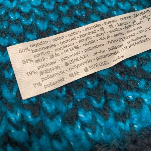 New ZARA chunky cropped open cardigan sweater houndstooth geometric blue Sz S - Picture 4 of 7